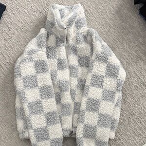 Abercrombie Cozy Kids Checkered Jacket - Gray and White